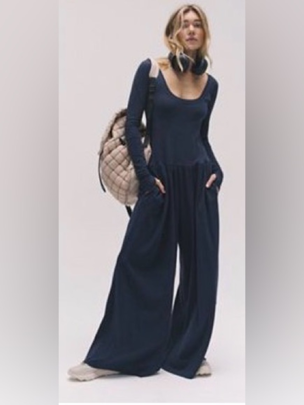 Free People Movement Hot Shot Wide-Leg Onesie in Midnight Navy Size XS New